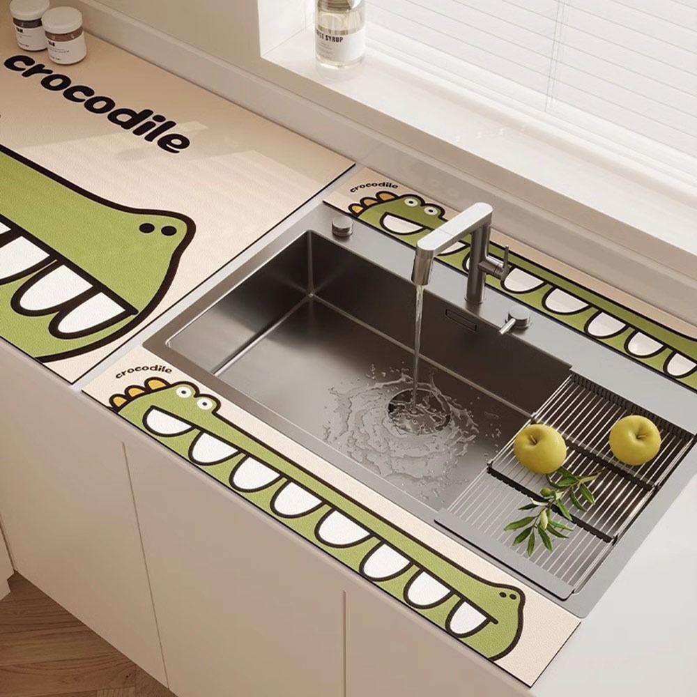 Durable 10x60cm Faucet Drain Mat Lucky Cat Cartoon Coffee Pad Washable Non-Slip Sink Absorbent Mat Kitchen Bathroom