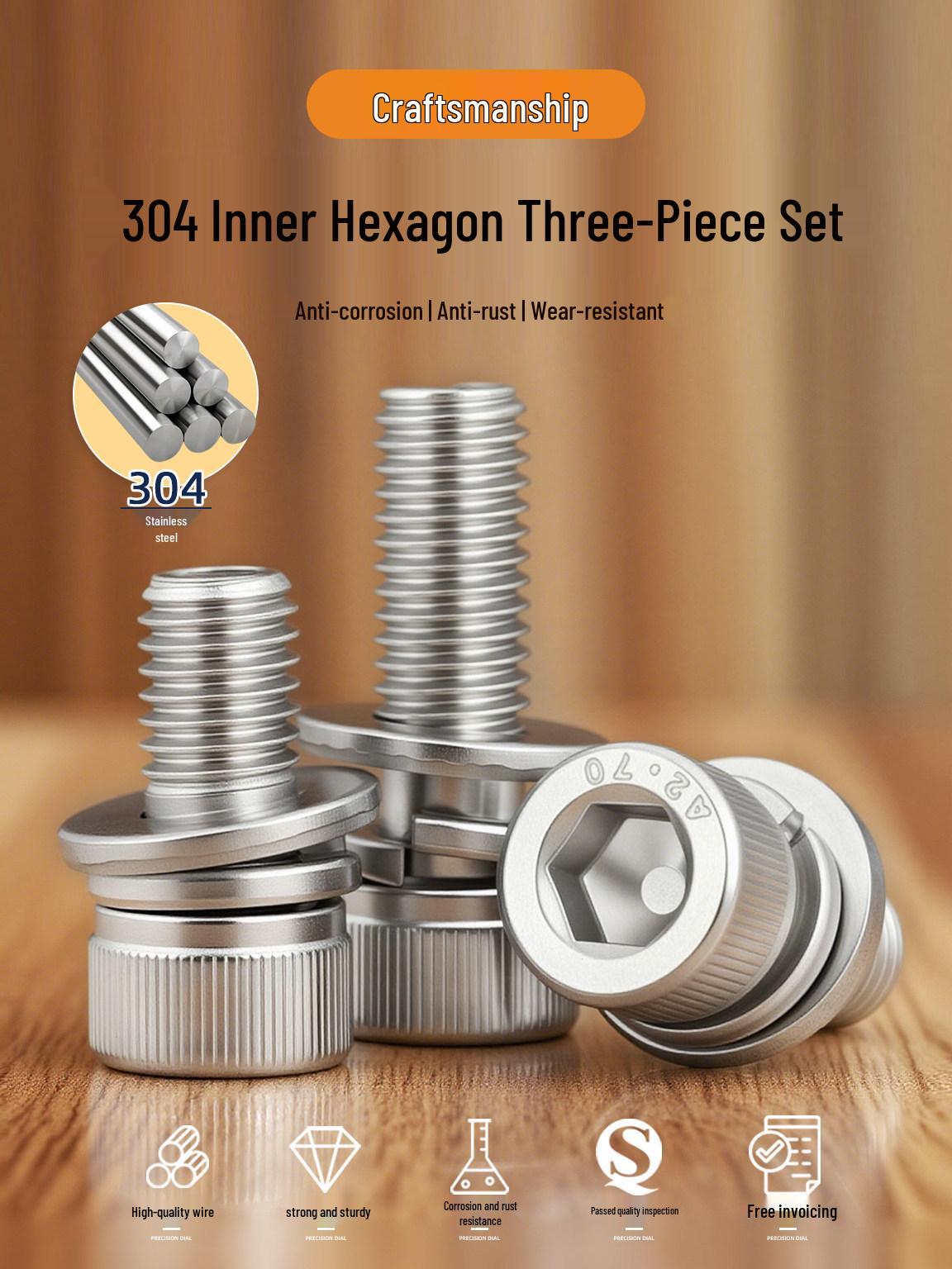 304 Stainless Steel Hex Socket Cup Head Screws (M2-M10) M2.5*6 (20 pcs)
