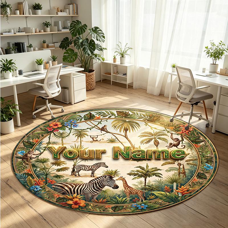 Wild Animals (112) Theme Round Crystal Velvet Rug Custom Name Text Personalized Floor Mat Home Decor Non Slip Crystal Carpet