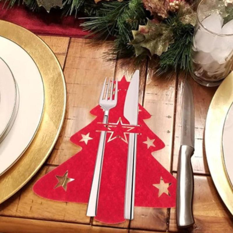 4-teiliges Besteckset, Weihnachtsmesser- und Gabelhalter, Elch-Weihnachtsbaum-Tasche, Vliesstoff, Kochgeschirr-Organizer, Tischdekoration
