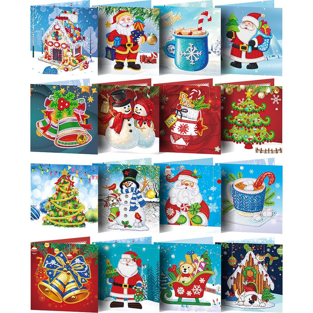 16/20PCS DIY Rhinestone Diamond Art Mosaic Postcards Xmas Theme Diamond Art Greeting Cards Thank You Cards and Holiday Blessings