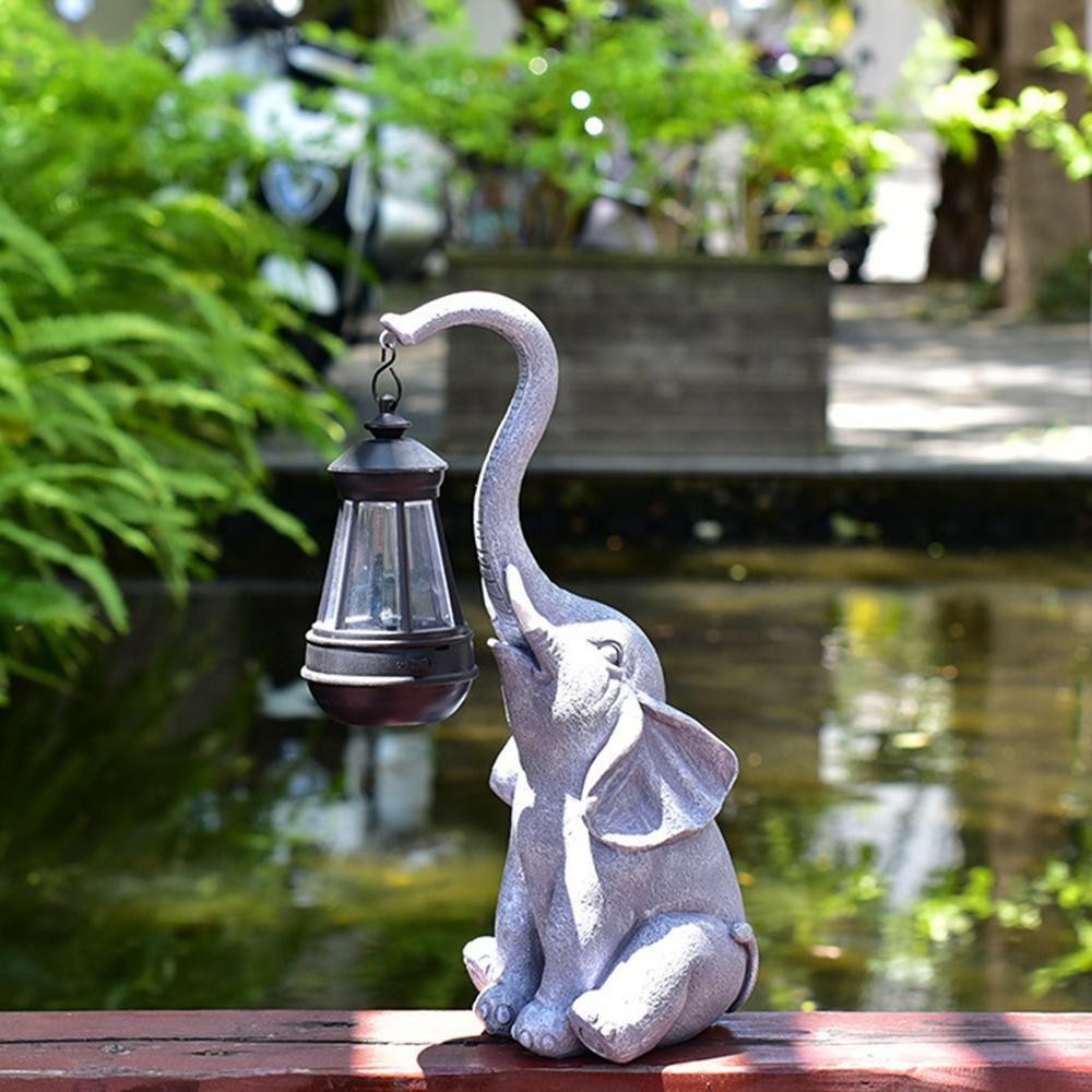 

Outdoor Solar Powered Resin Garden Elephant Statue Decorative Landscape Courtyard Decor Resin Crafts серый