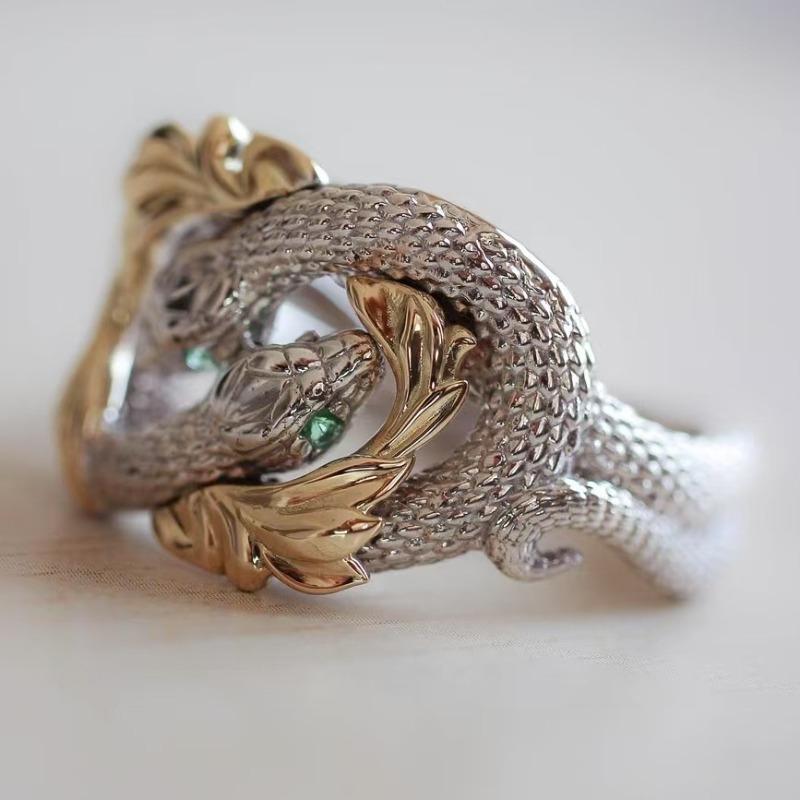 Charm Women Rings Silver Color Round Flower Snake Green Stone Rings Party Accessories Gift