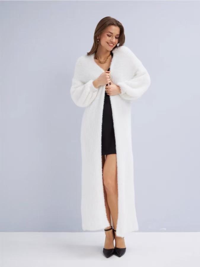 

Зимний плюшевый длинный вязаный кардиган, модное теплое пальто-куртка One Size белый