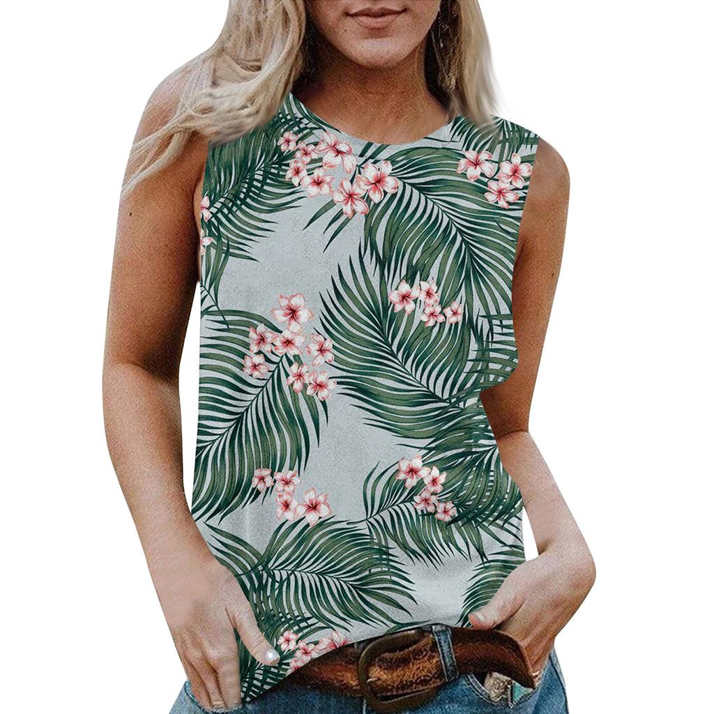 Blusa Regata Casual Feminina de Gola Redonda Sem Mangas com Estampa Havaiana X