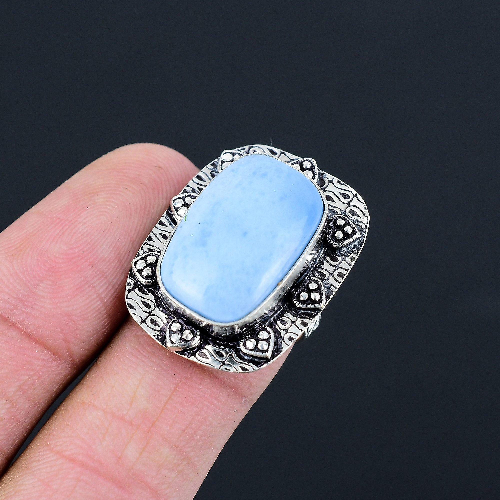 Sterling Silver Natural Owyhee Blue Opal New Promise Birthday Ring Jewelry US 6 6
