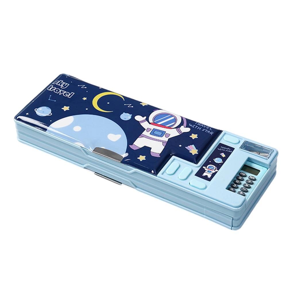 Multifunktionales Mäppchen mit Taschenrechner und Anspitzer, Cartoon-Stiftbox, Mäppchen mit großer Kapazität für Schülerkinder
