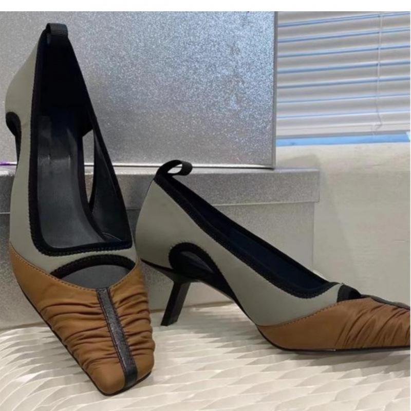 

Niche design pleated pointed single shoes women s 2024 autumn new mid-heel retro thin heel color matching mid-ancient high heels 40 верблюд