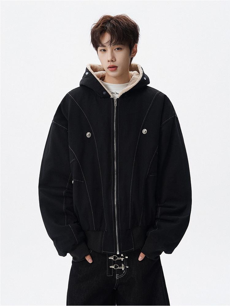 Golden Eagle Fleece-Lined Fur Collar Jacket – Unisex Trendy Casual Cotton Coat for Autumn/Winter.