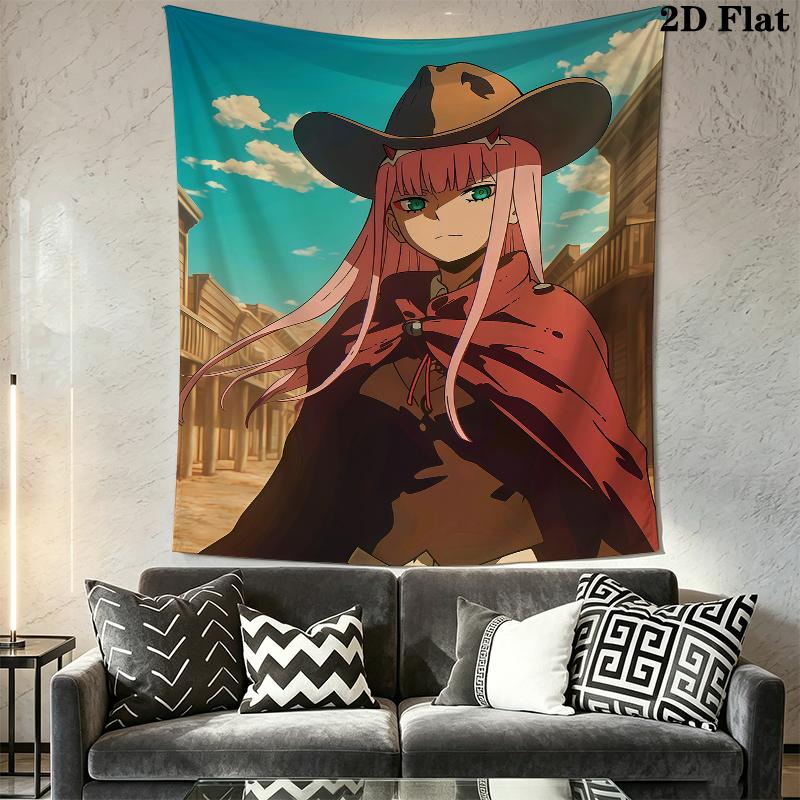 Darling in the Franxx 02 Wall Tapestry Aesthetic Wall Hanging Printed Fabric Blanket Decorative Tapestries for Bedroom Living Room Home Decor