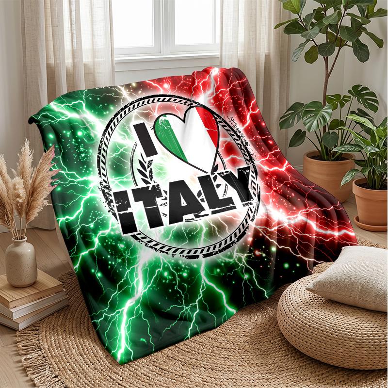 Italy Football Printed Flannel Blanket Skin Friendly Warm Decorative Throw for Indoor Couch Bed Daily Use