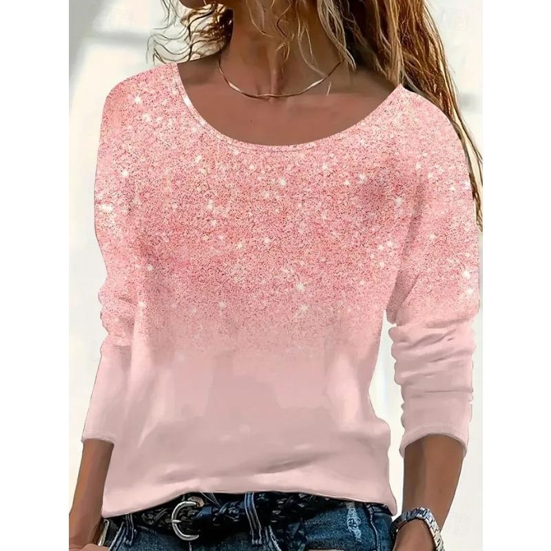 

Женские повседневные топы с длинным рукавом, футболки с цветочным градиентом в стиле масляной живописи, блузка с круглым вырезом, осенне-зимний уличный стиль, пуловер S