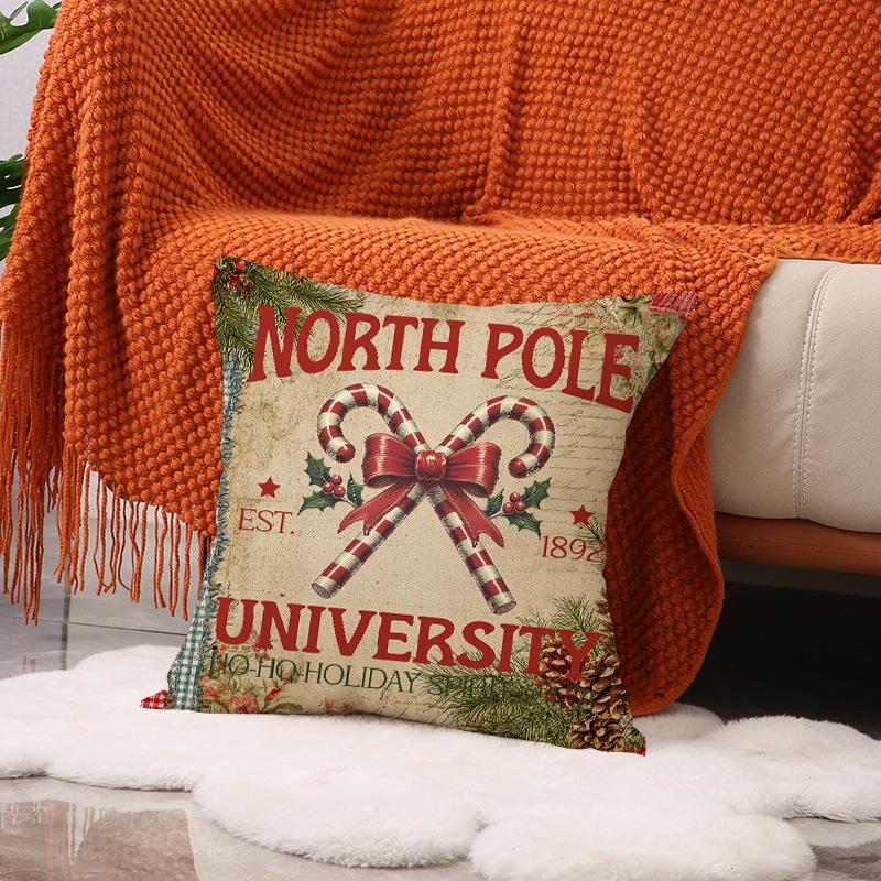 

New Retro Style Sofa Pillow Cover Santa Claus Cartoon Print Decorative Cushion Festive Atmosphere Arrangement Cushion 45 * 45Cm (pillowcase only)