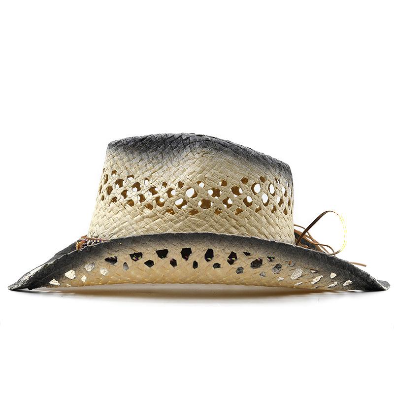 Men's and women's old decorative hand-woven hollow straw hats, European and American lacquered western cowboy hats, outdoor shading straw sun hats