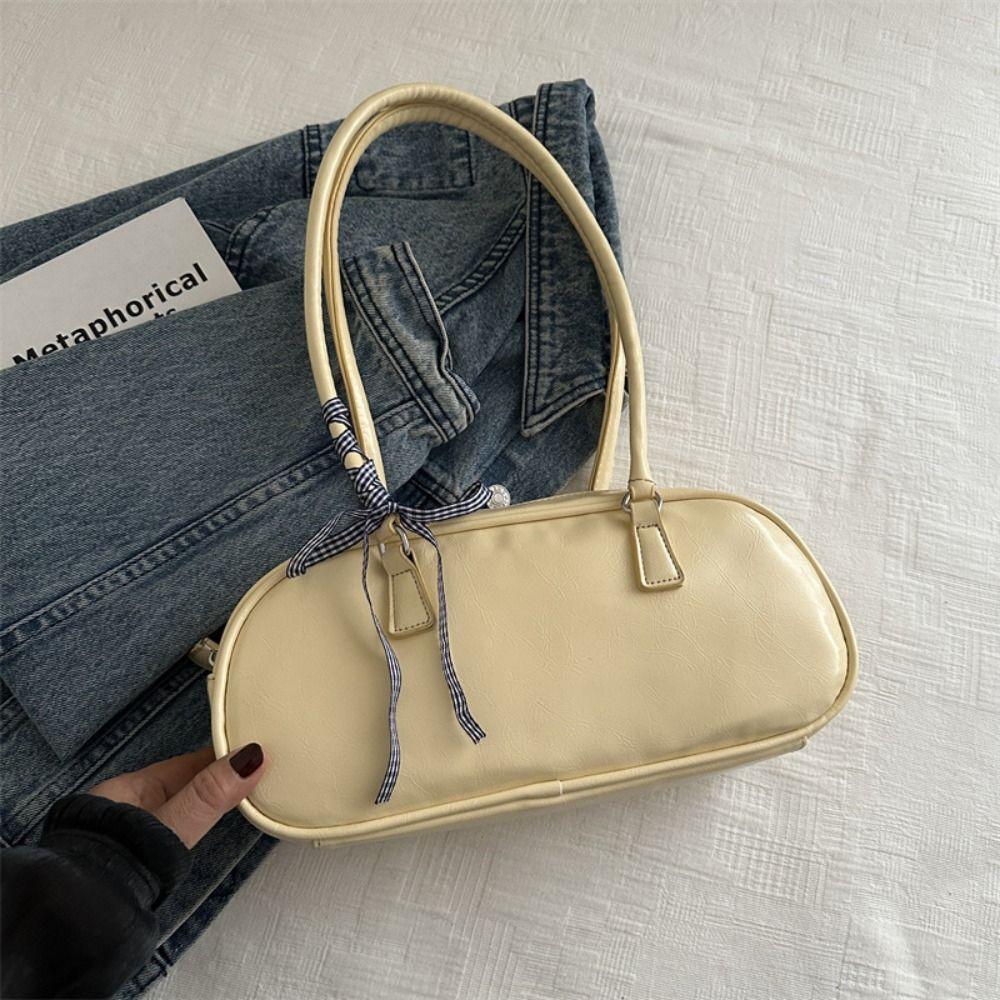 

Large Capacity Balletcore Bow Bowler Bag PU Leather Silver Single Shoulder Bag Unisex жовтий