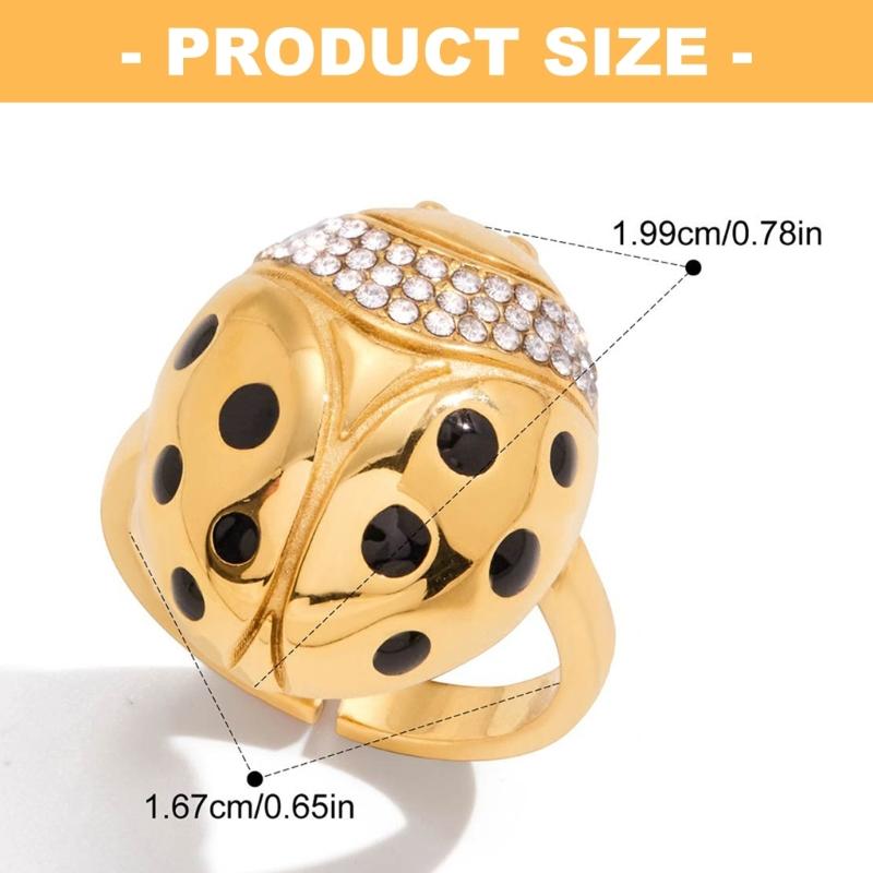 Elegant Zircon Ladybird Ring Stainless Steel Adjustable Size Finger Band Sparkling Jewelry For Women Girls