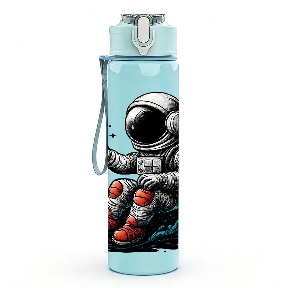 1PC Sitting Astronaut Space Suit Pattern 750ml Color Plastic Sports Water Bottle Leakproof Flip Straw Lid Suitable for Sports Office Home Use