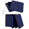 2 Piece Storage Ottoman in Blue with Linen Look Fabric