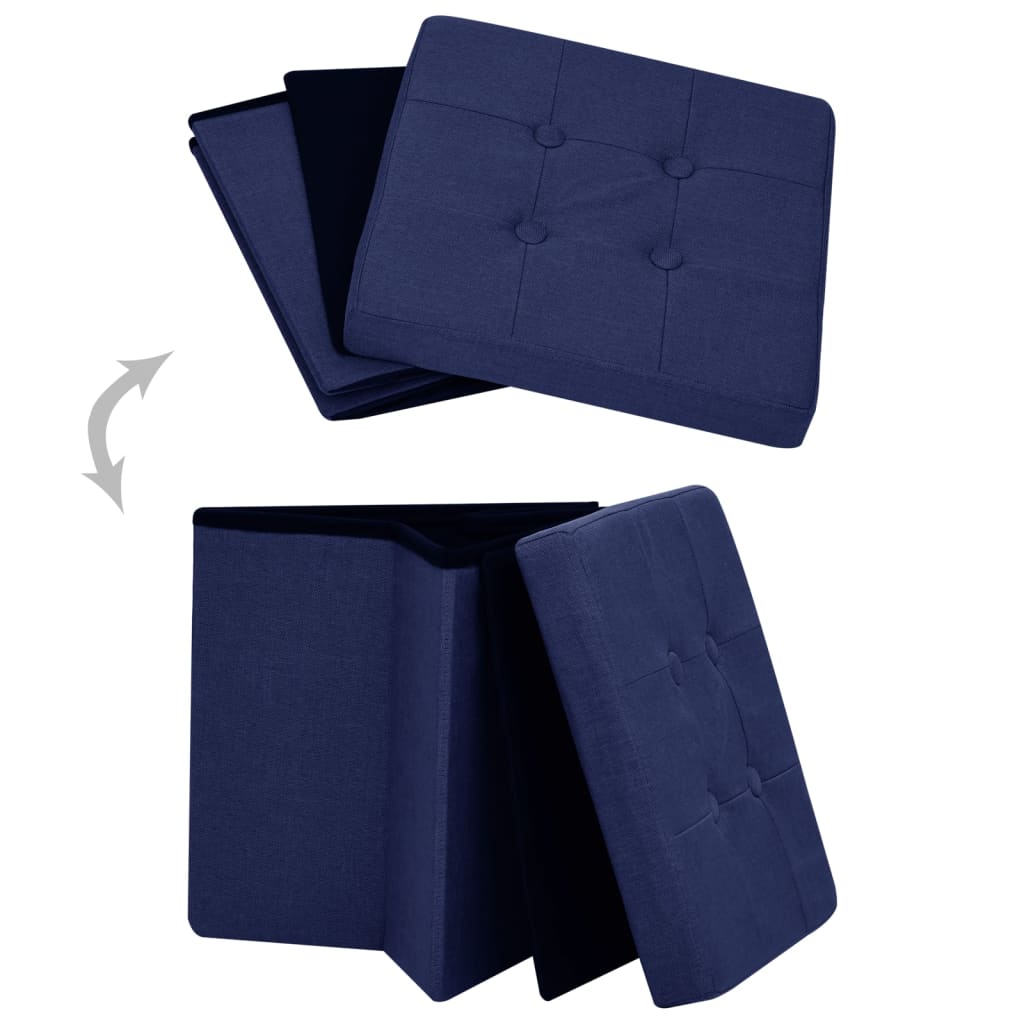 2 Piece Storage Ottoman in Blue with Linen Look Fabric