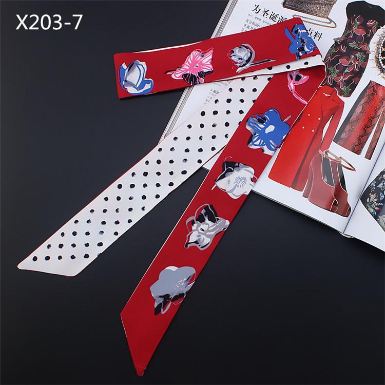 

2024 New Design Luxury Brand Floral Dot Print Scarf Women Silk Scarf Fashion Head Scarf Bag Ribbons Small Long Scarves X203