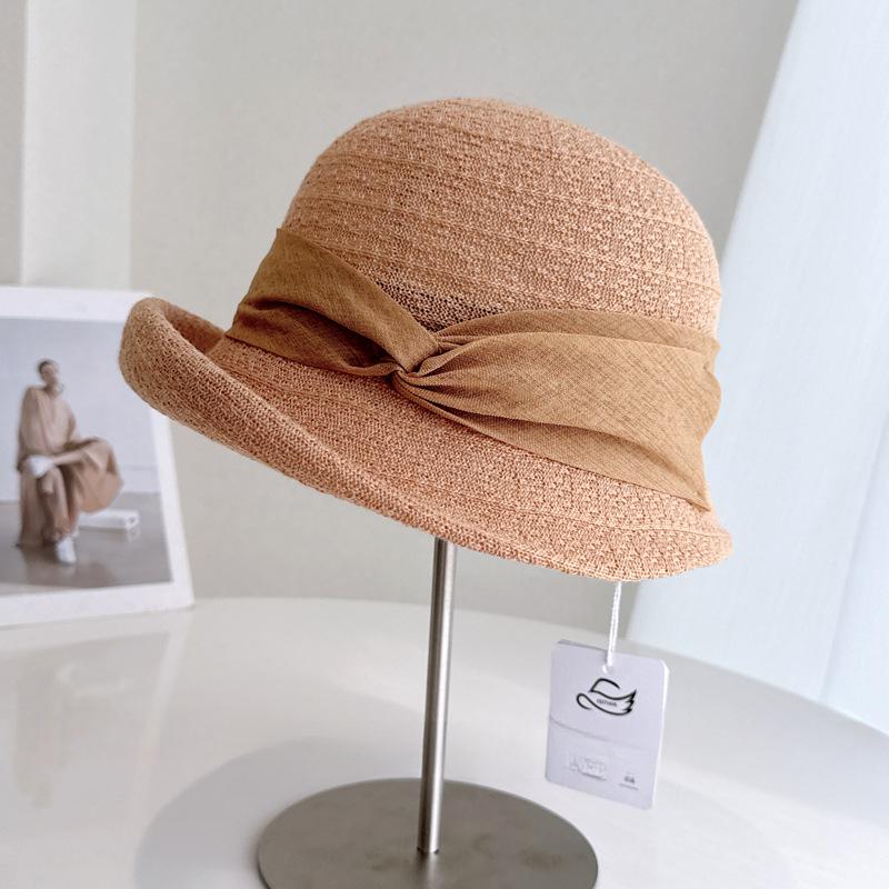 Elegant and Dignified Temperament Upturned Edge Flower Pot Hat Summer French Hat Women's Sunscreen Sun Hat