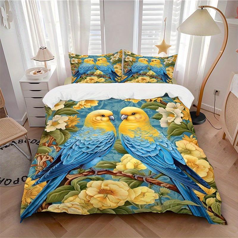 

3pcs Parrot Floral Bedding Cover Set, Fashion Classic Popular Print Bedding Set, Soft Comfortable, All - Season Use, For Bedroom, Guest Room097 135x200cm