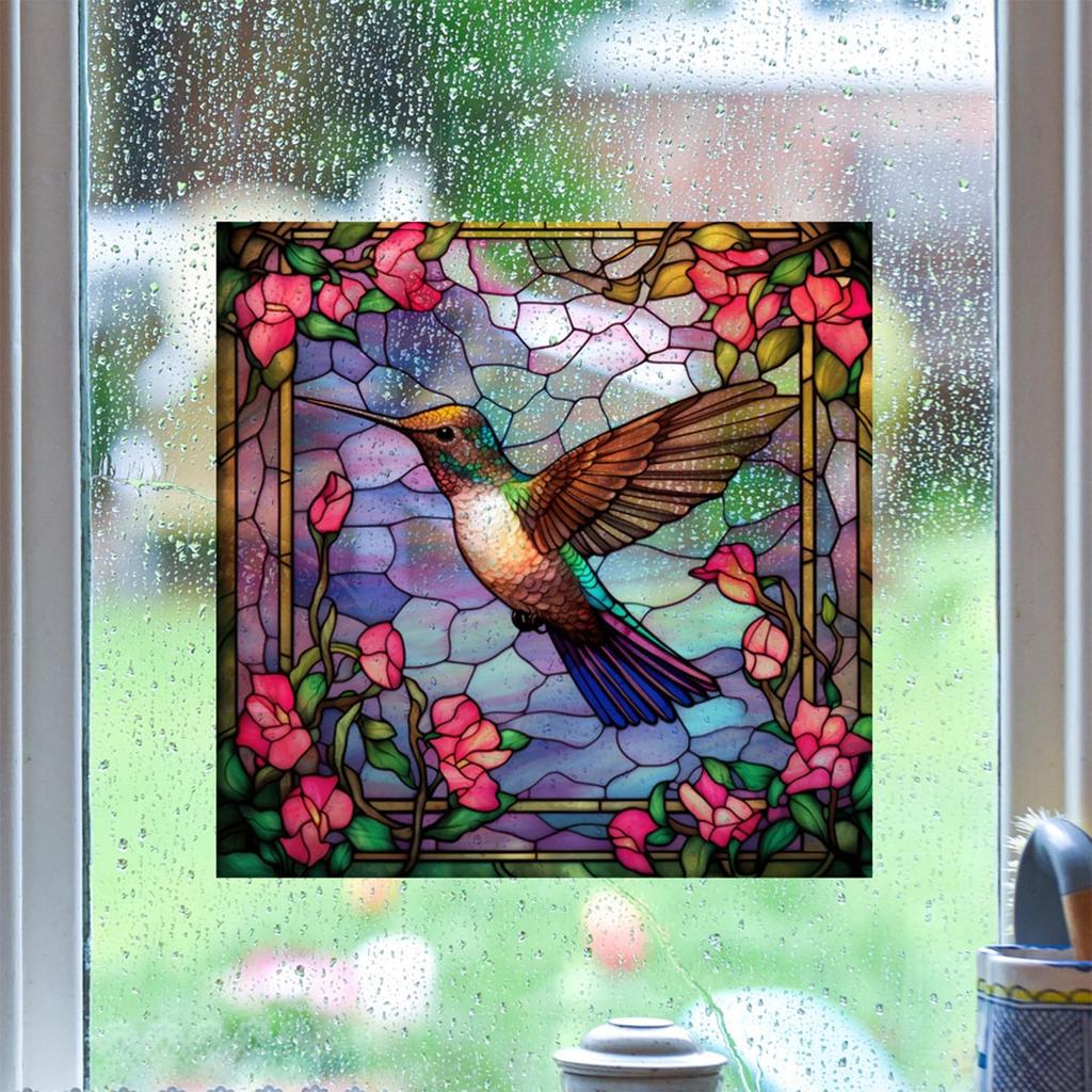 4 Sheets Large Size Hummingbird Window Clings Anti-Collision Window Clings Decals To Prevent Bird Strikes On Window Glass Non Adhesive Vinyl Cling