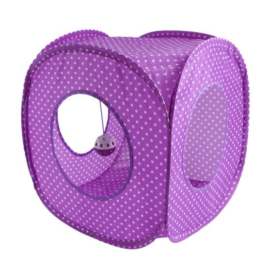 Yousheng Pet Tube Toy Wave Dot Pattern Pet Hideaway Collapsible Recreational Kitten Square Tunnel Toy Cat фиолетовый
