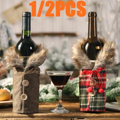 1/2PC Christmas Wine Bottle Cover Party Dining Table Wine Bottle Decoration Striped Checkered Wine Bottle Cover Home Table Decar