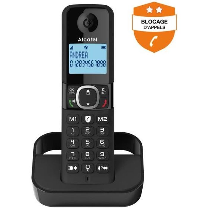 Téléphone Fixe Sans Fil - ALCATEL - F860 Solo Noir - Sans Répondeur