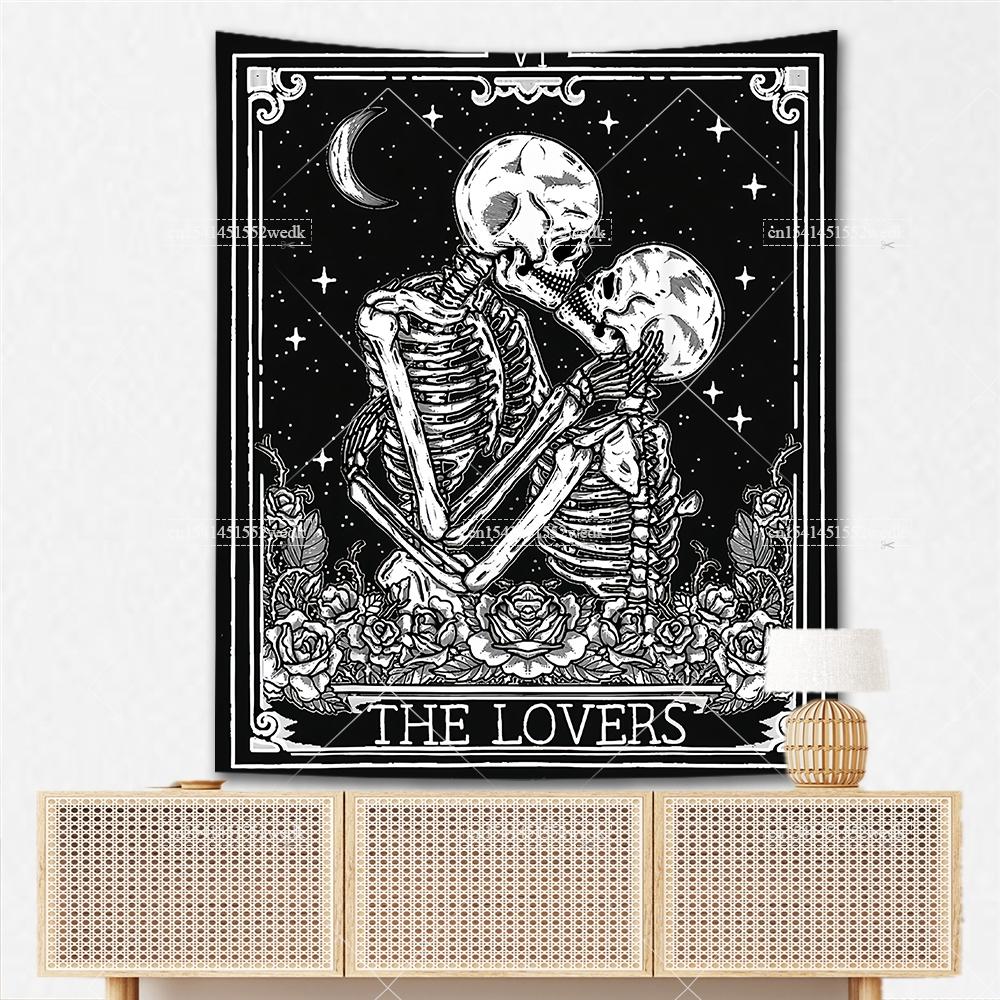 

Винтажный настенный гобелен Любовник , гобелен с изображением скелета, цветов, карты Таро, гобелен в астрологическом стиле, эстетичный декор комнаты, фоны для вечеринок 95x73cm