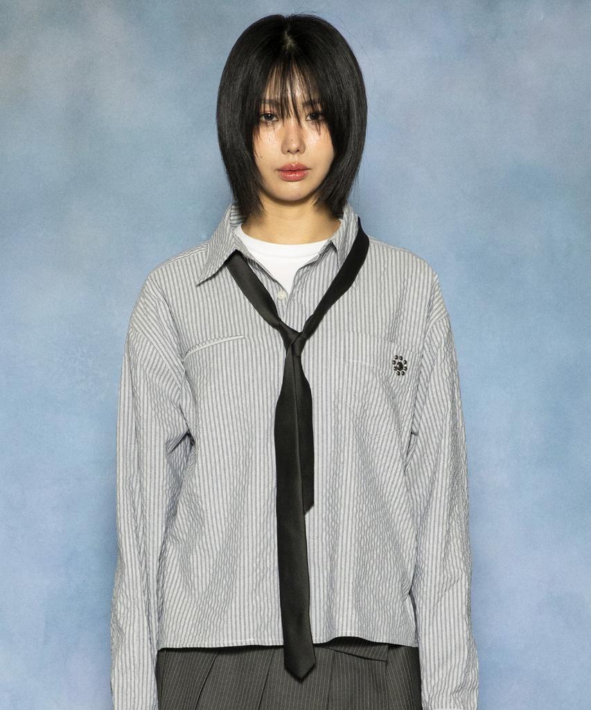 GLACK Gs016 Studded Point Crop Long Sleeve Shirt (Gray)