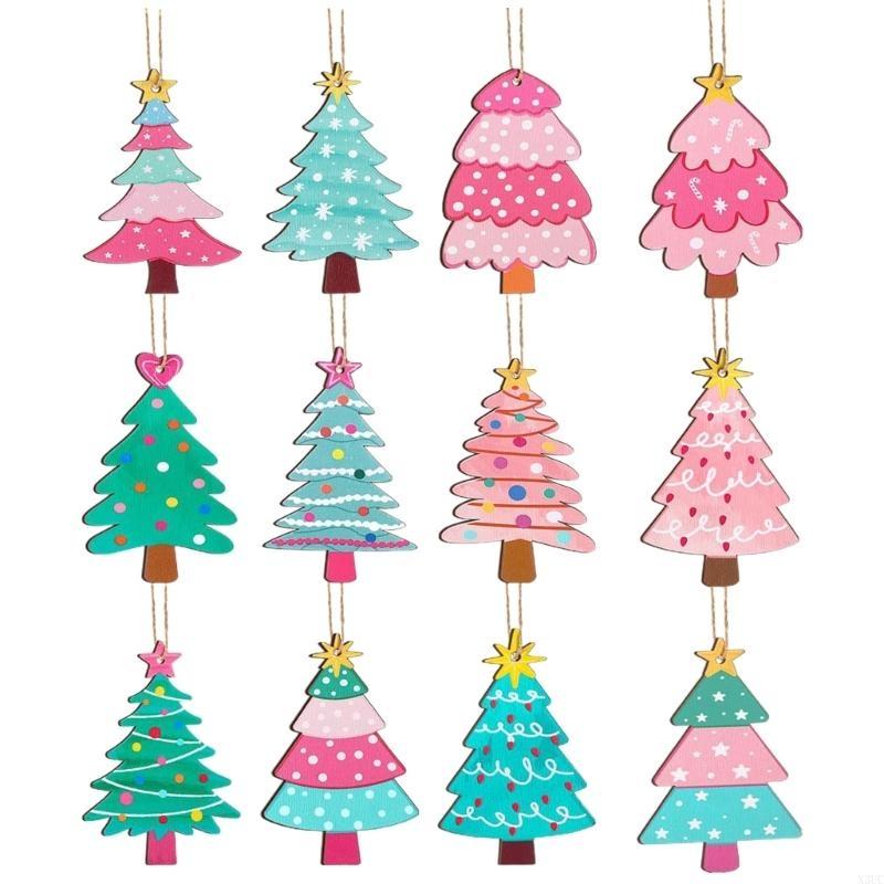 

Wooden Christmas Tree Decorations Natural Handcrafted Holiday Ornament X3UC 12 pieces