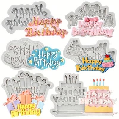 6pcs Happy Birthday Silicone Molds Birthday Alphabet Fondant Silicone Mold Letters Silicone Fondant Cake Molds For DIY Cake Decorating Candy