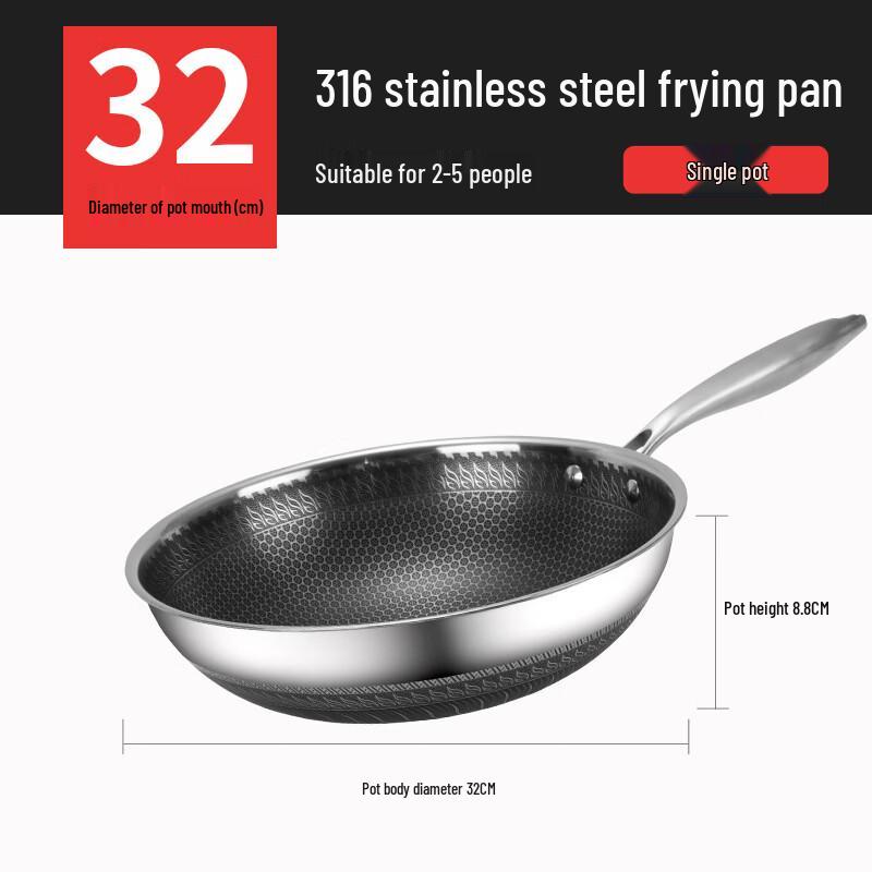 Yuzhuxun 316 Stainless Steel Double Honeycomb Wok