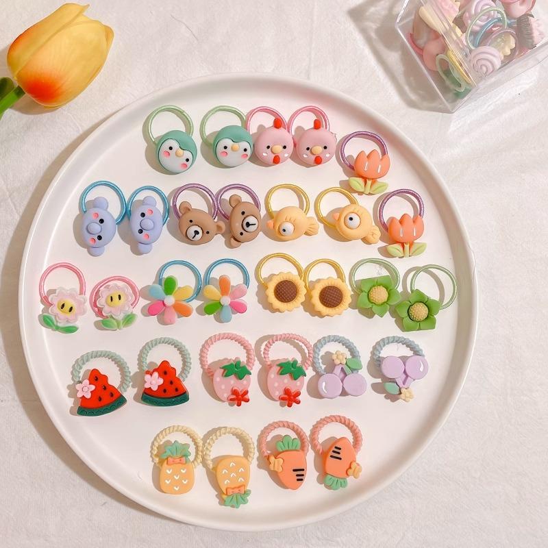 10-30PCS/Set, Cute Cartoon Animals, Hair Bands, Girls, Elastic Rubber Band, Headwear, Hair Accessories