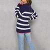 Women's Fall/winter Fashion Spliced Striped Large-size Pullover Crewneck Knit Sweater