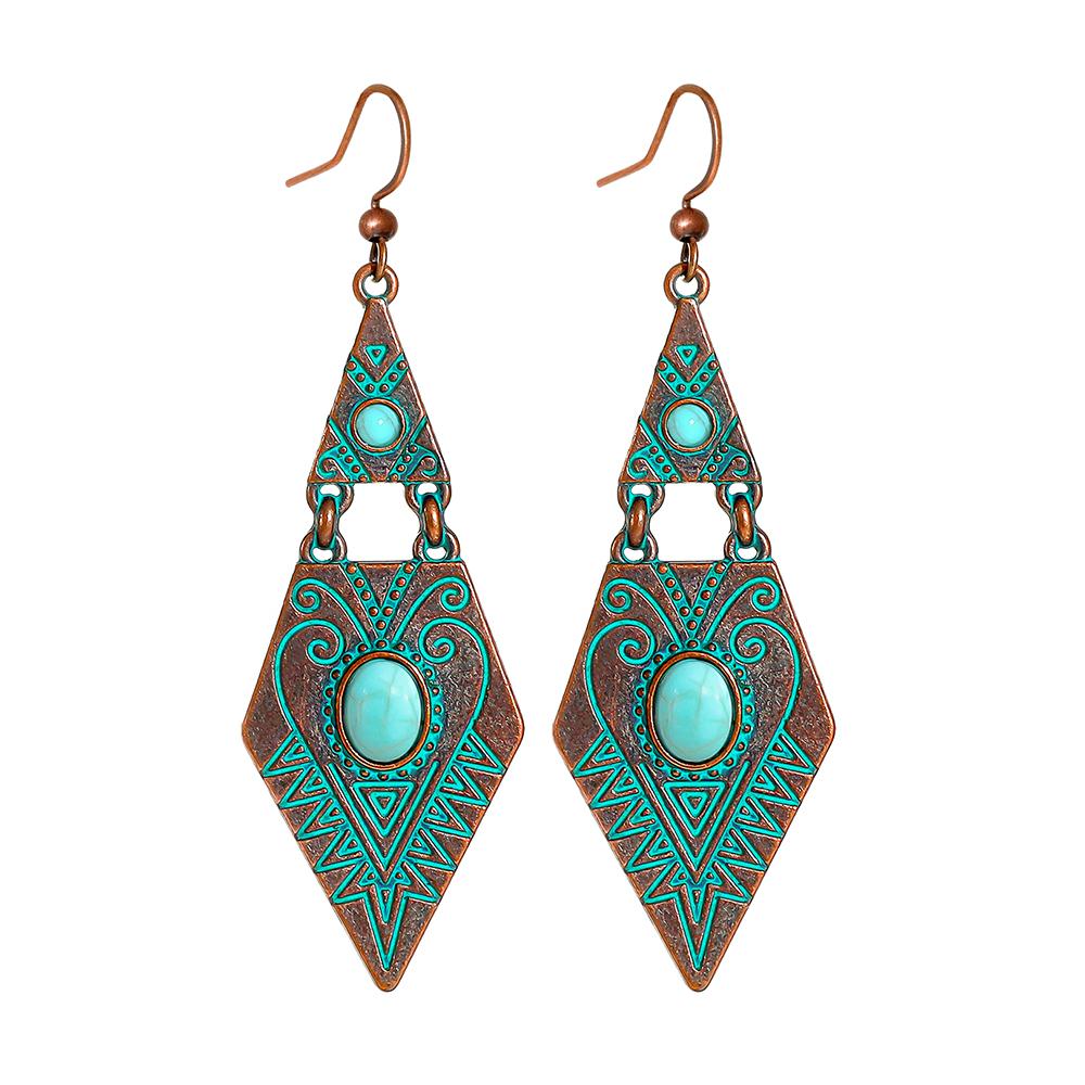 1 Pair Ethnic Style Earrings for Women Geometric Rhombus Vintage Silver Boho Accessories Daily Wear Party Decors Gifts Versatile