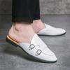 2025 Sommer Halbschuhe für Herren Leder Pantoletten Herren Semi-Drag Freizeitschuhe Rückenfreie Slipper Hausschuhe Herren Pantoletten Slipper Flache Schuhe