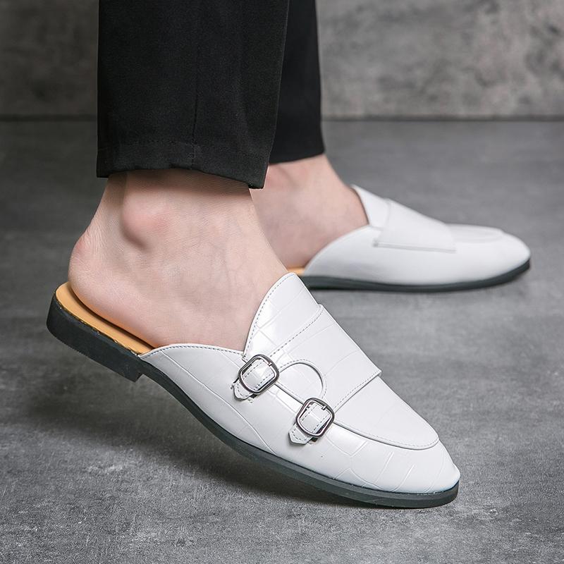 2025 Summer Half Shoes For Men Leather Mules Men Semi-Drag Casual Shoes Backless Loafers Slippers Male Slides Slip On Flats