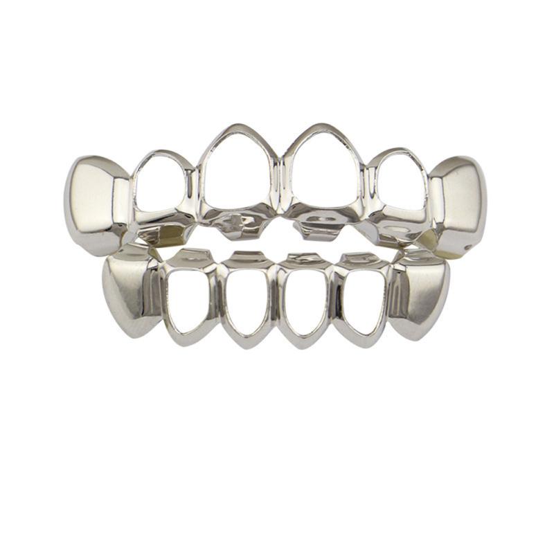 hot! Gold Electroplating Fashionable Hollow-out Teeth Grillz Set Teeth Socket Shiny False Teeth for
