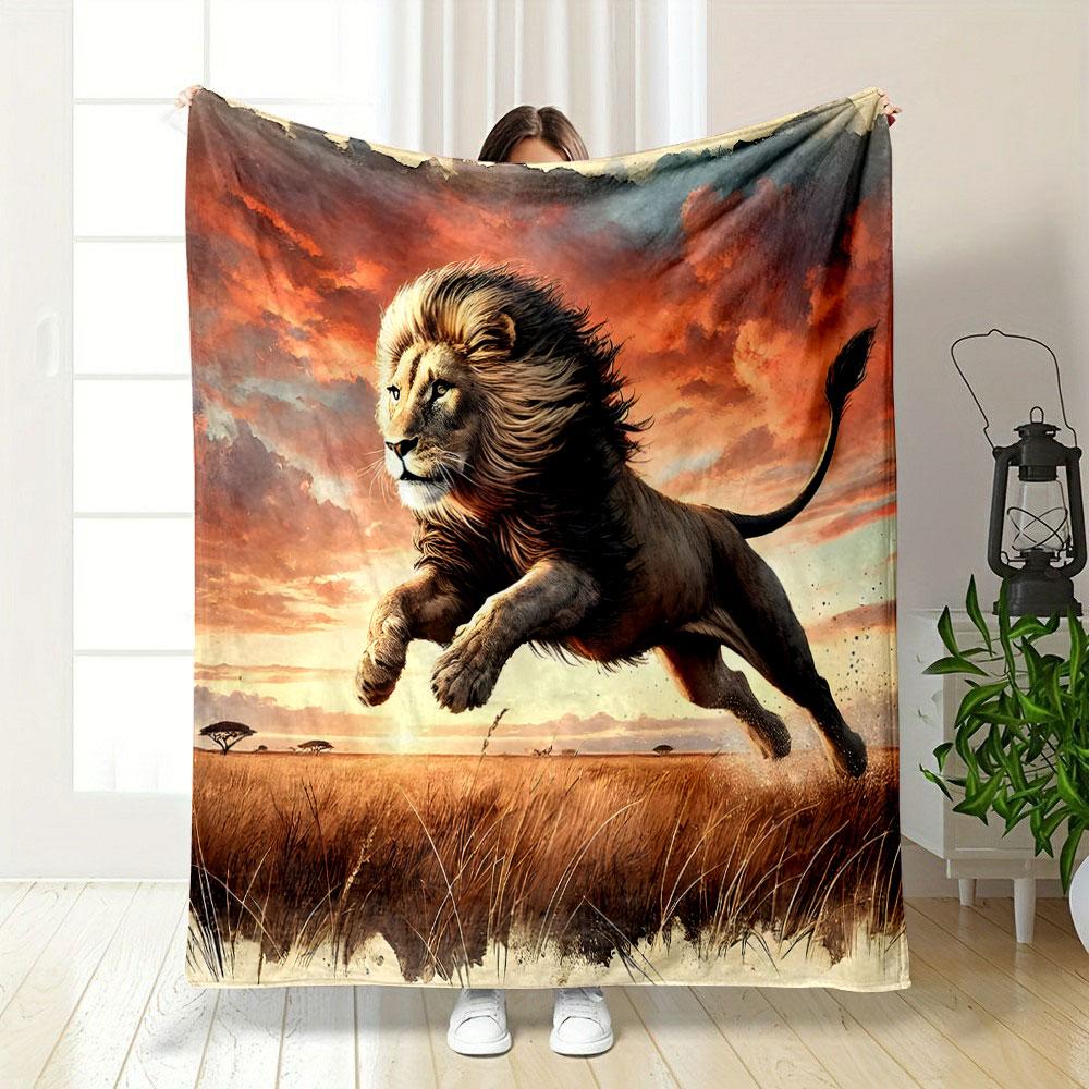 Majestic Lion in Sunset Savannah print blanket soft and cozy perfect for the living room bed sofa or a nap,gift