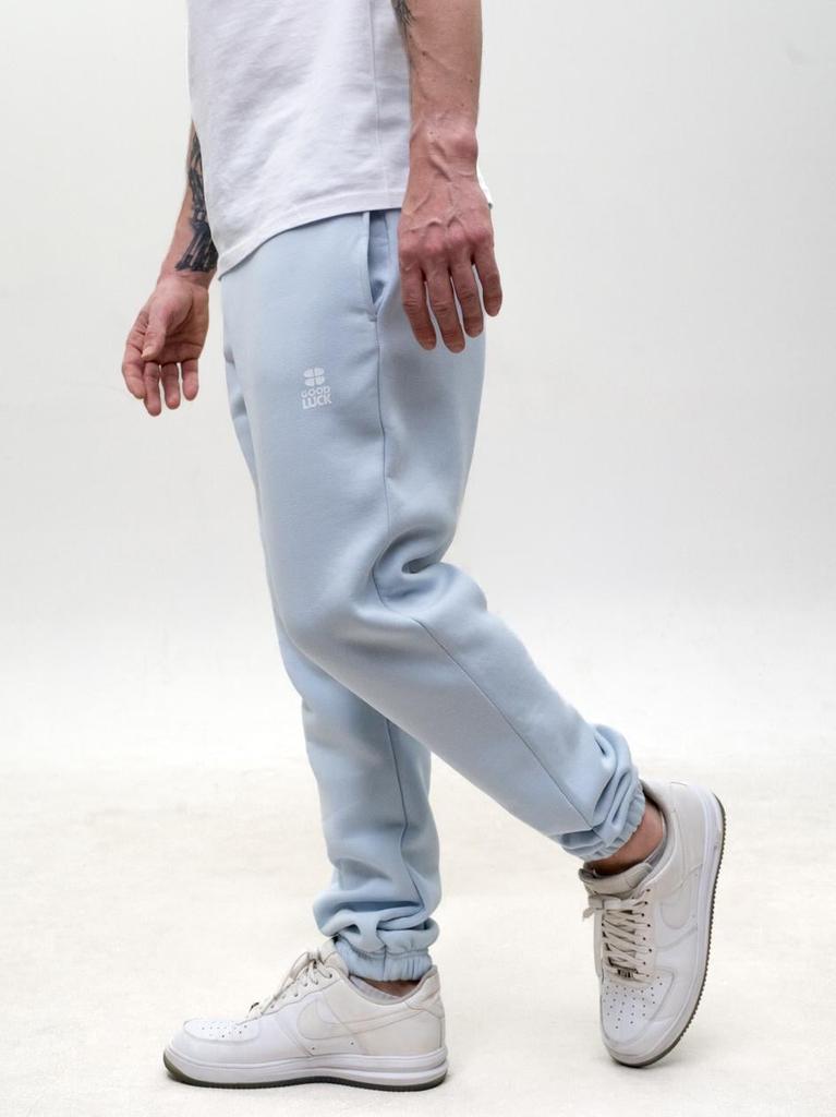 Men's Light Blue Sweatpants GOOD LUCK Print Logo M