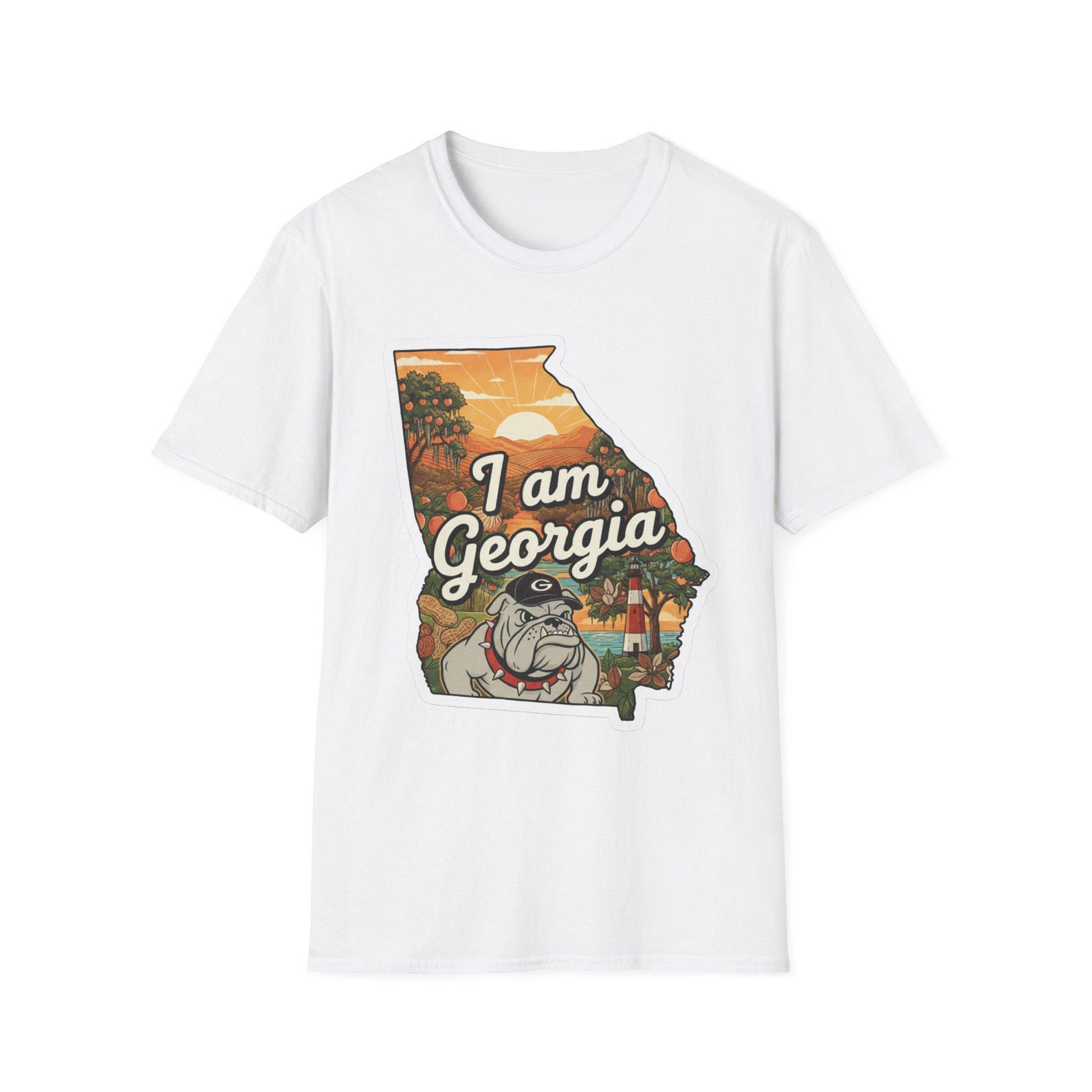 I Am Georgia state map bulldog T-Shirt | Georgia sunset illustration 2XL