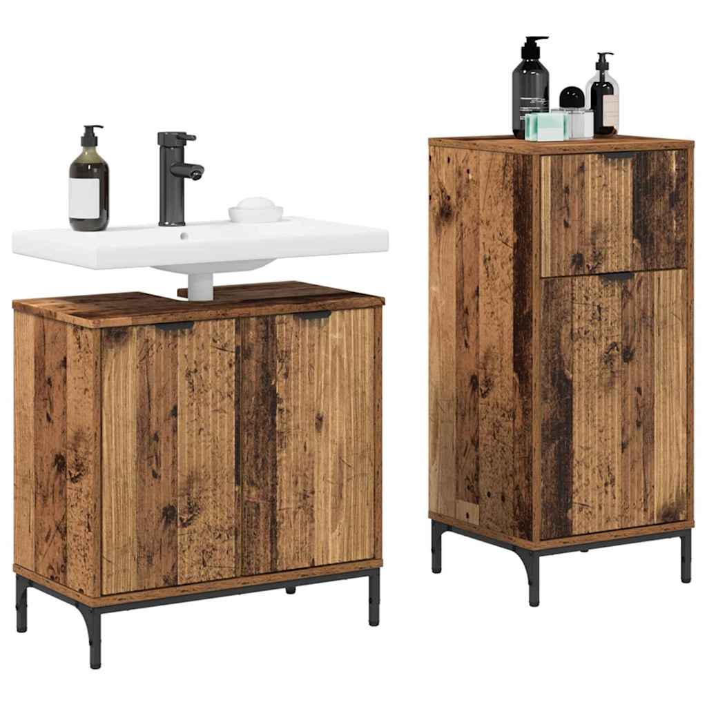 Bathroom Furniture Set with Door 2 pcs Reclaimed Wood Plywood and Metal