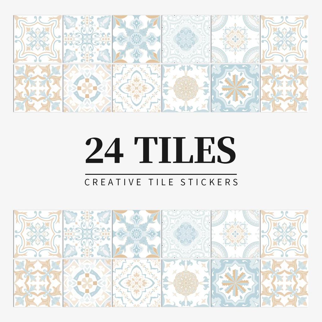 24Pcs Gray Moroccan Wall Sticker Art Water-Repellent Vinyl Peel And Stick Tile Sticker Home Decor Kitchen Bathroom