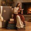 Reading Virgin Mary Figurine for Bookshelf, Resin Jesus Statue Shelf Faith-Based Home Decor Sitter, Decorative Sculpture Office, Gift Book Lovers