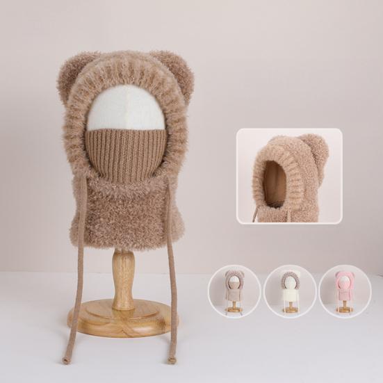 Children Hat Plush Bear Ear Styling Warm Windproof Winter Hat with Face Guard Neckerchief Function Vertical Headgear