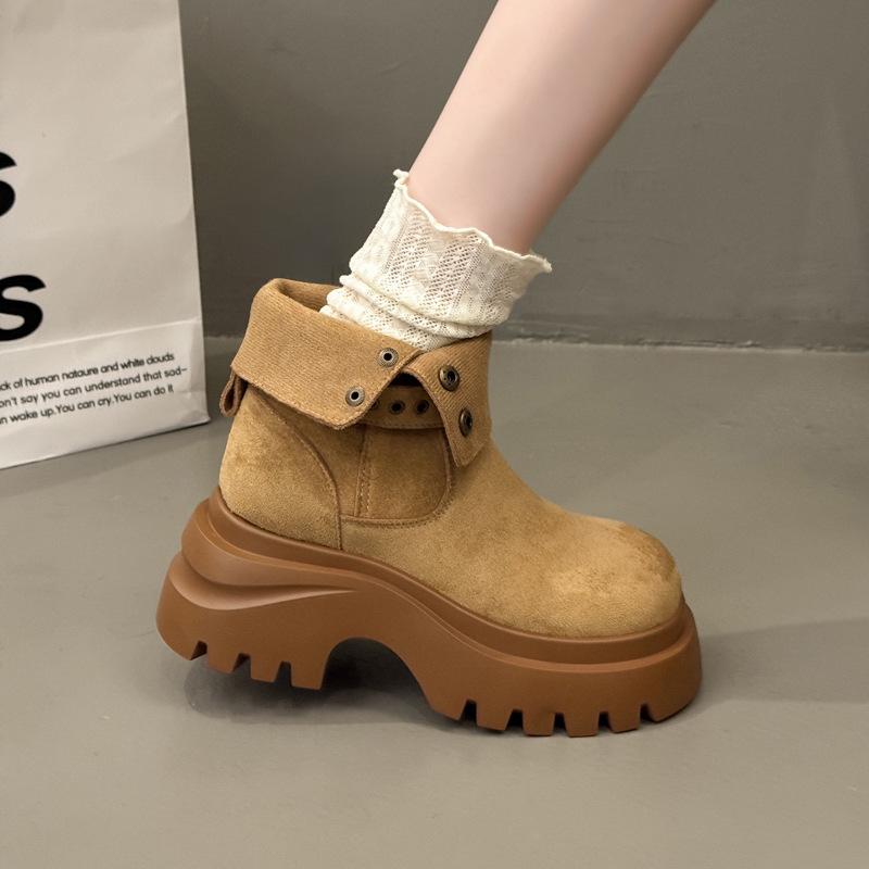 Thick-soled Versatile Two-wear Belt Buckle Medium Boots Retro Maillard Boots Women's Autumn and Winter Design Sense Martin Boots Short Boots