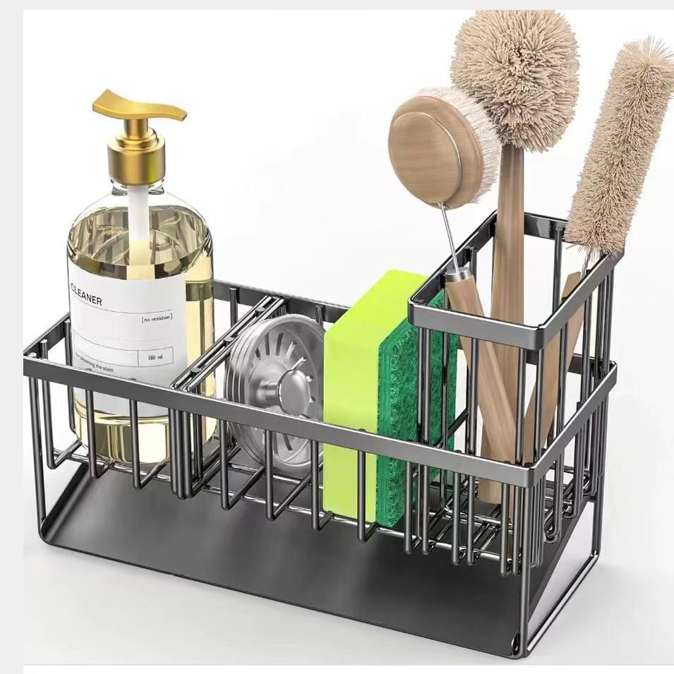 

Держатель для кухонной мойки Caddy Sponge Holder для кухонной мойки, органайзер для кухонной мойки и хранения с высоким держателем для щеток, кухонные гаджеты, органайзер для губок для посуды Type2 серый